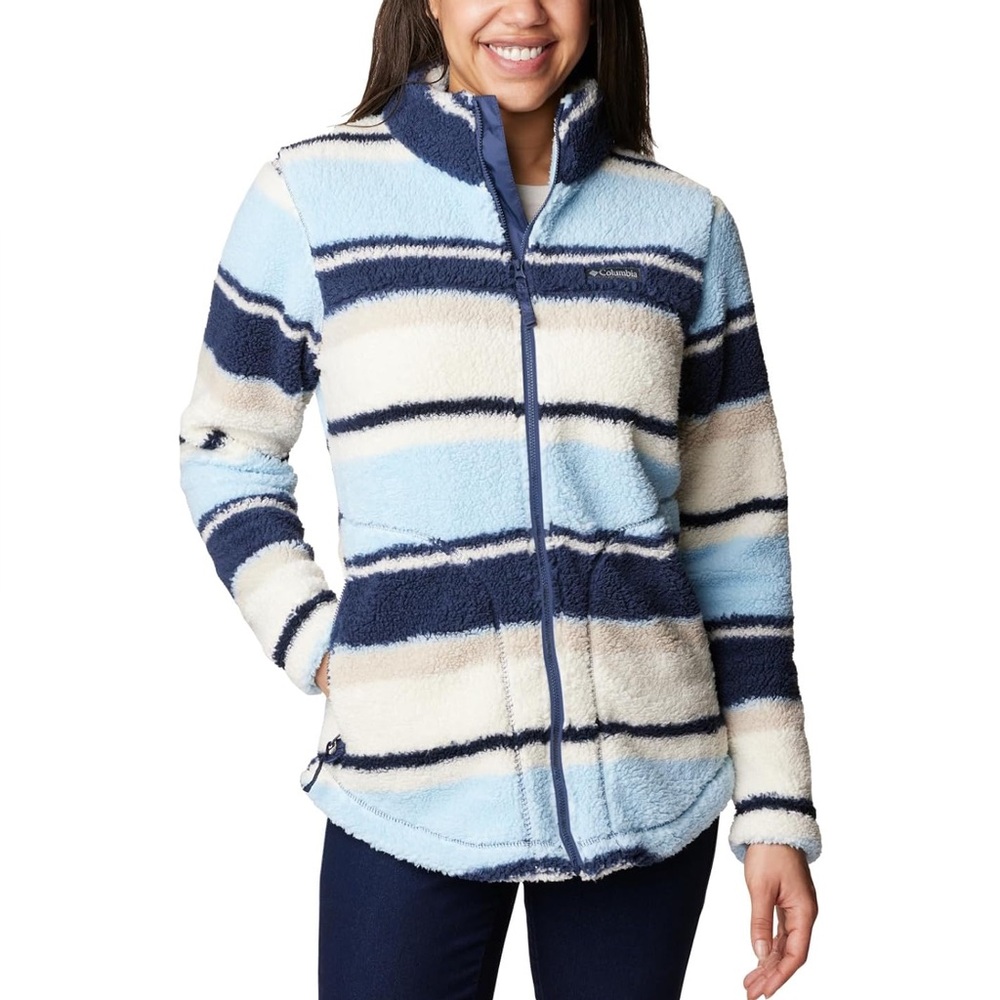Columbia West Bend Full-Zip Blue White Striped Fleece Jacket Women's Medium